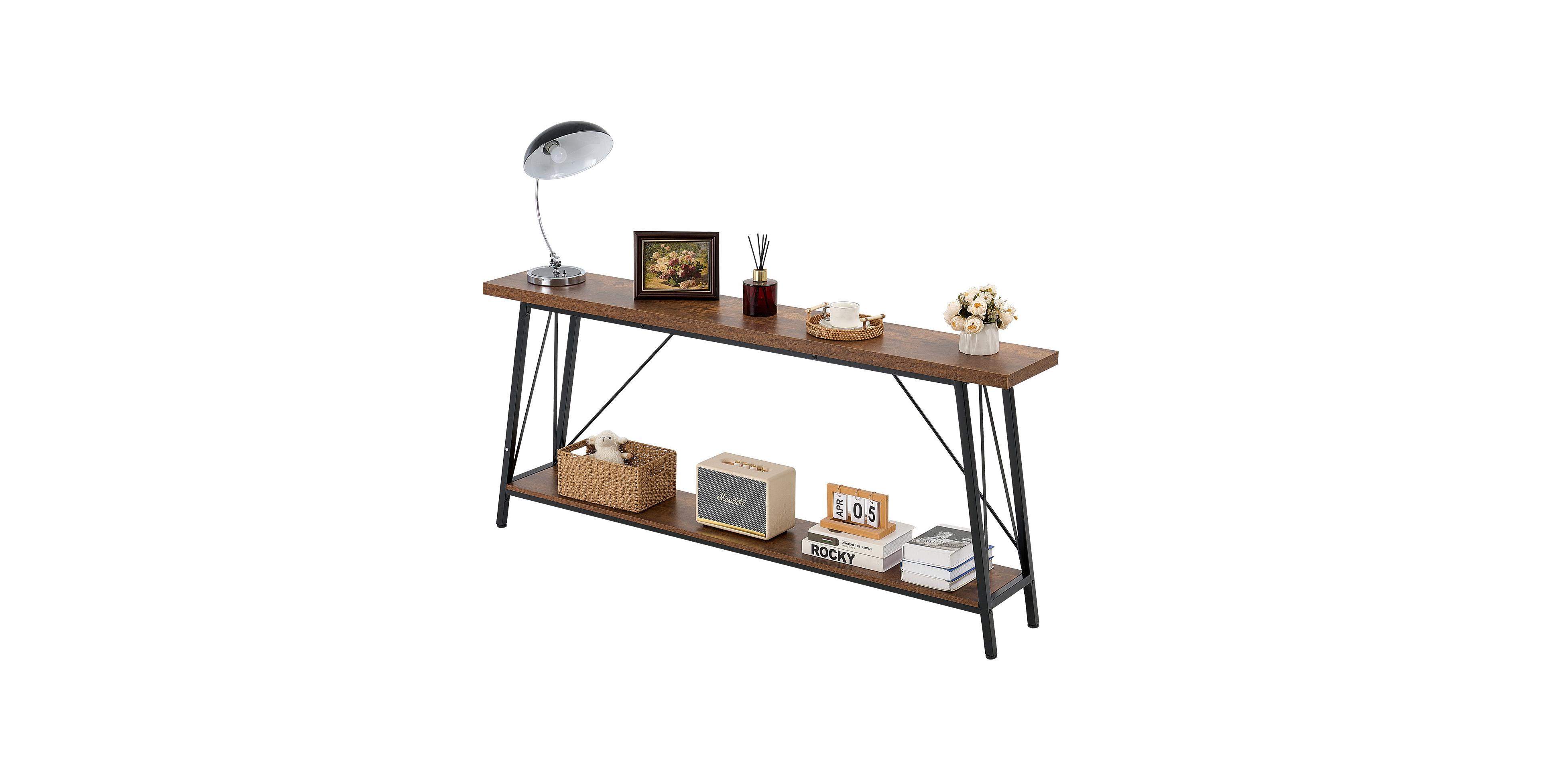 Mecale 70.9 in Narrow Console Sofa Table with Metal Frame