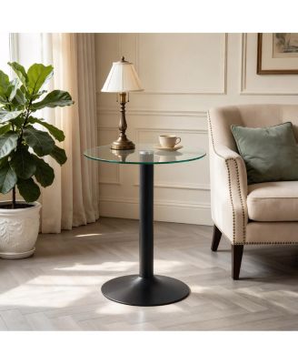 Streamdale Round Glass Modern End Table with Black Metal Base, Small Accent Table