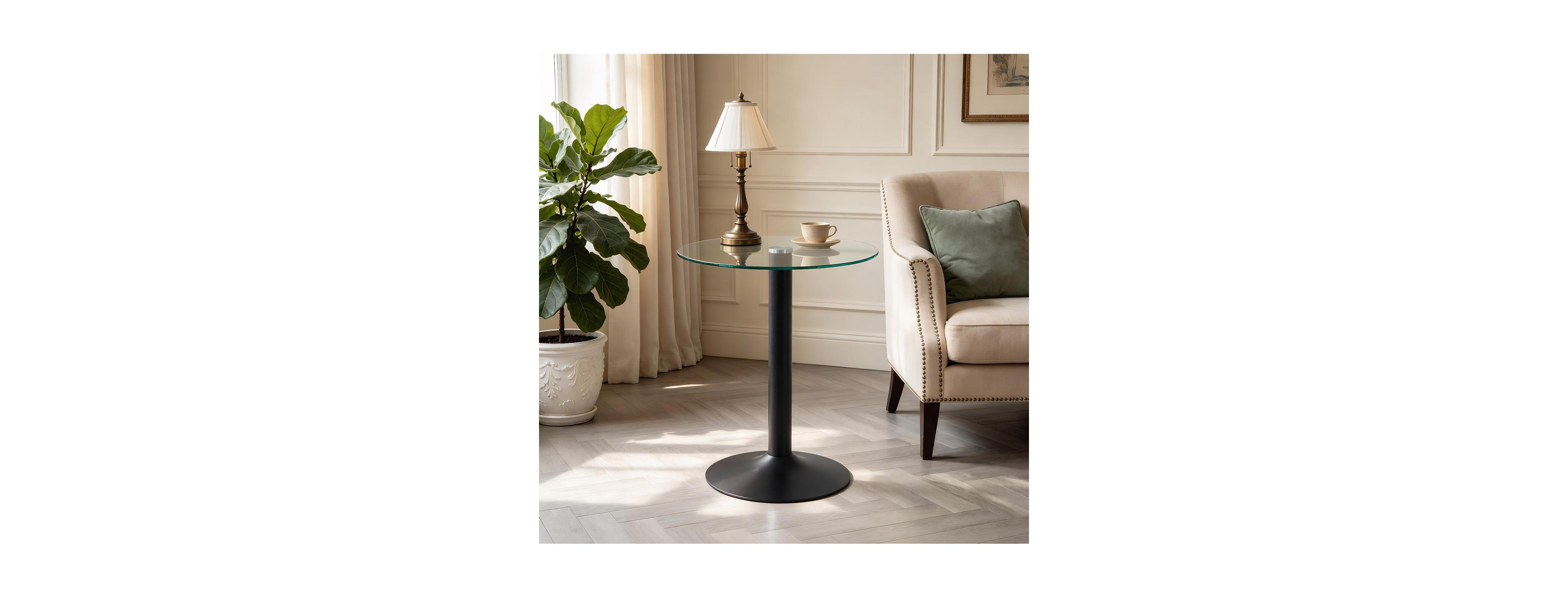 Streamdale Furniture Streamdale Round Glass Modern End Table with Black Metal Base, Small Accent Table