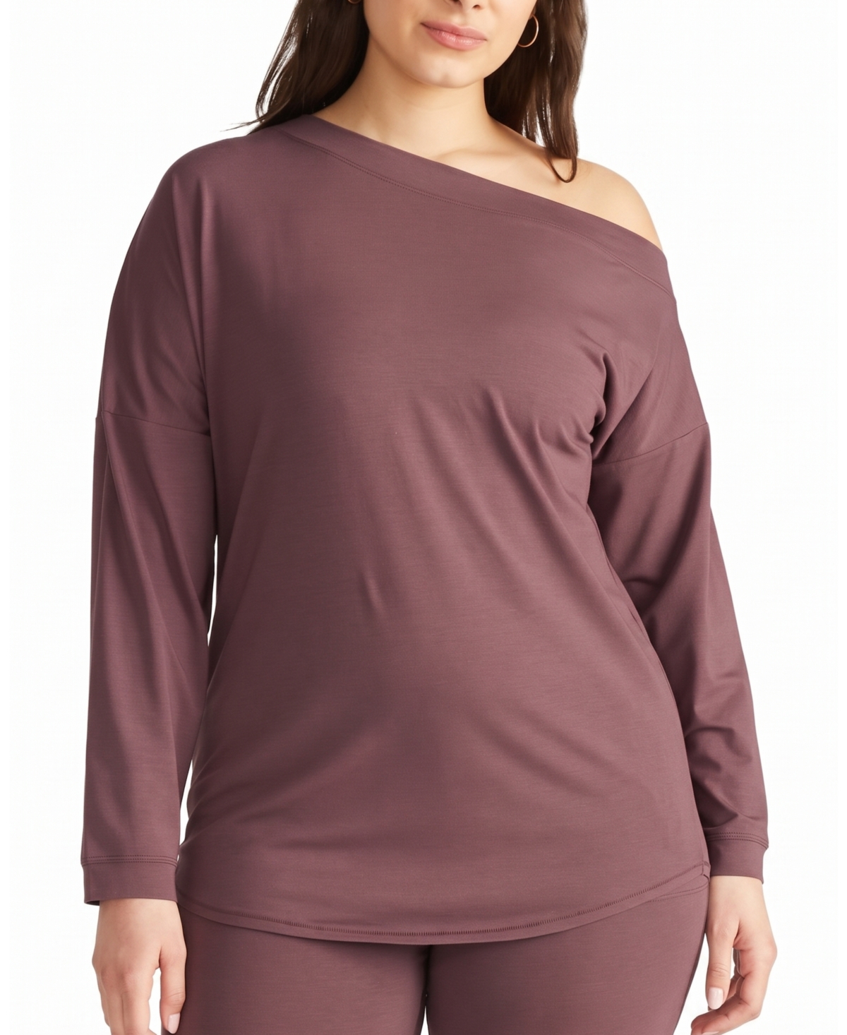 Universal Standard Plus Size Ultimates Dolci Off-the-Shoulder Long-Sleeve Lounge Top - Cassis