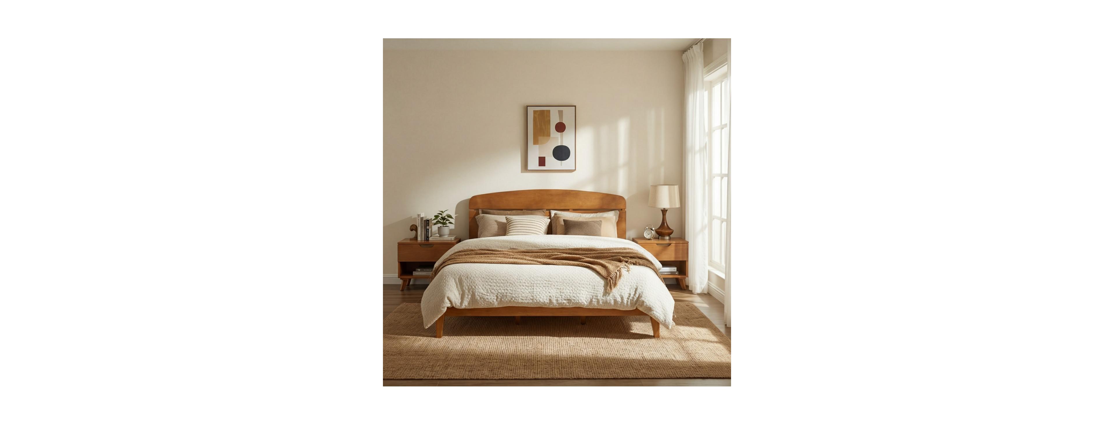 Streamdale Furniture King Size Solid Wood Platform Bed with Curved Headboard