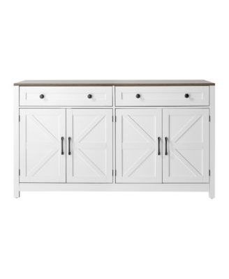 Farmhouse Coffee Bar Cabinet with 2 Drawers and 4 Barn Doors