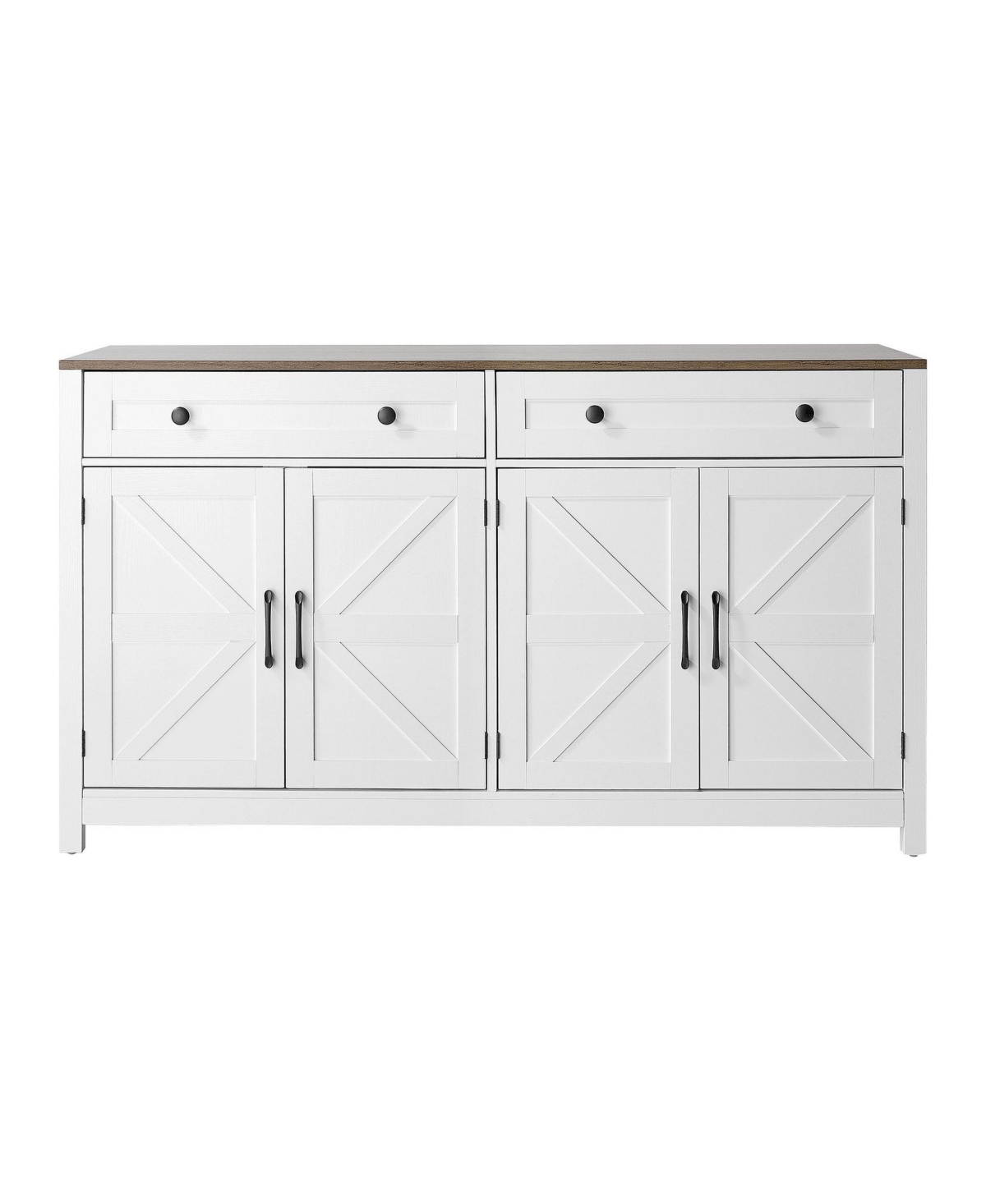 Slickblue Farmhouse Coffee Bar Cabinet with 2 Drawers and 4 Barn Doors - White, Brown