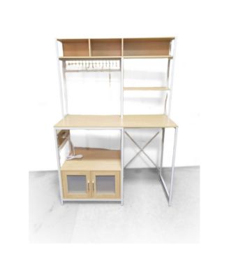 Industrial Bakers Rack With Refrigerator Storage, Microwave Stand With Power Outlet, Freestanding Pantry Shelf and Cabinet