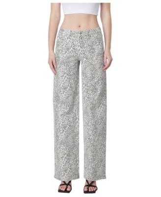 Women's Low-Rise Wide-Leg Leopard-Print Jeans