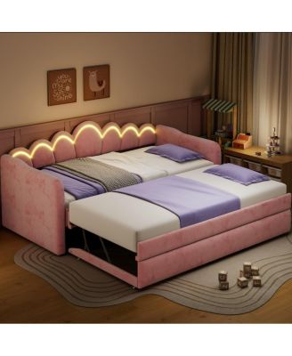   Twin XL Upholstery Daybed with Trundle and LED Light