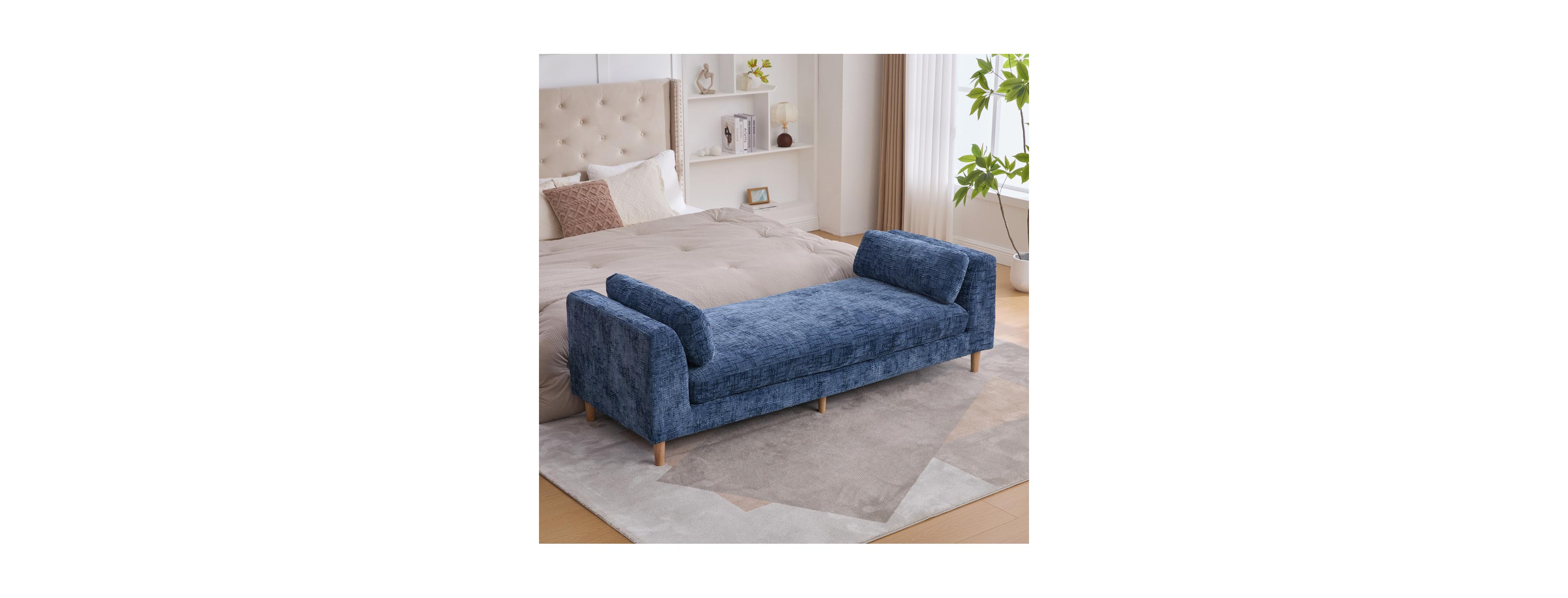 Streamdale Furniture Modern Upholstered Chenille End of Bed Bench with Bolster Pillows
