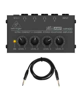 HA-400 4-Channel Ultra-Compact Stereo Headphone Amplifier, Bundle with Platinum Pro TRS 6' 1/4" Male to 1/4" TRS Male Interconnect Cable