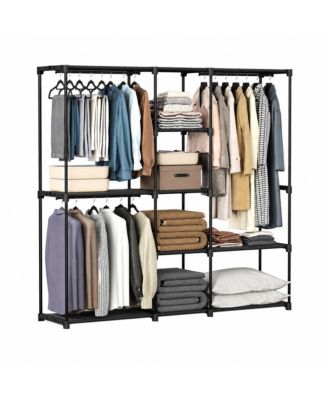 71.7 Inch Steel, Non-Woven Fabric and Plastic Freestanding Closet Organizer with Shelves and Clothes Rails