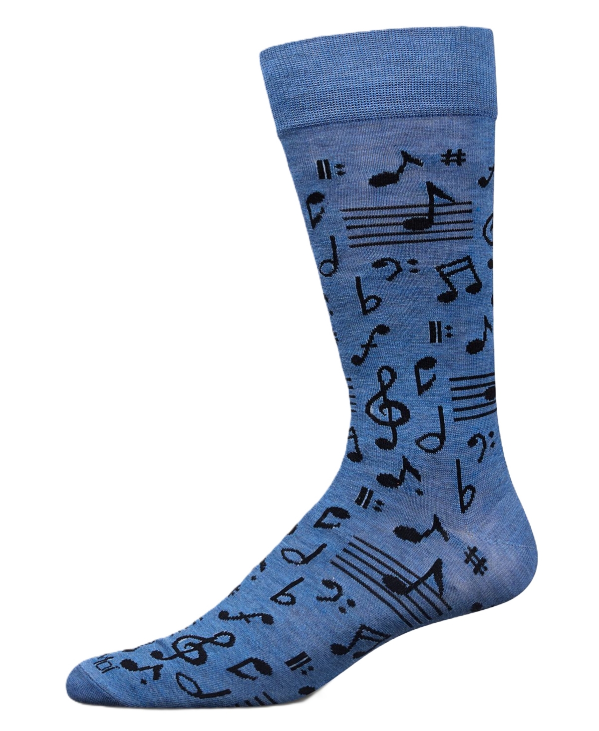 Men's Musical Notes Bamboo Crew Socks - Denim Heather / 10-13
