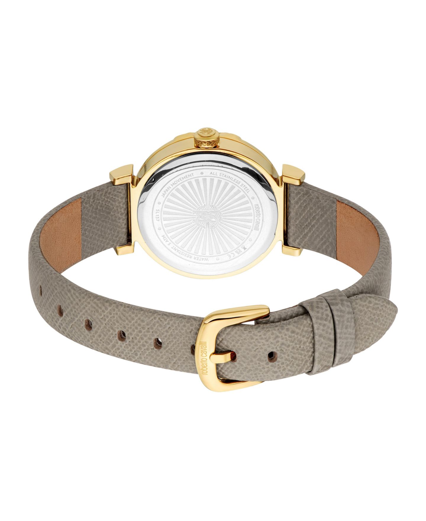 Женские часы Roberto Cavalli Quartz Grey Leather Strap Watch, цвет: Золотой — фото 2