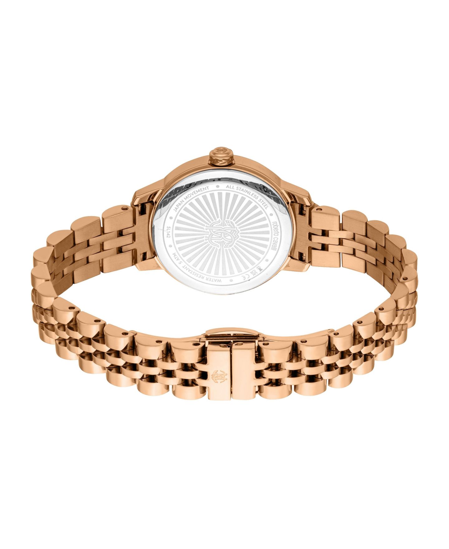 Женские часы Roberto Cavalli Water-Resistant Quartz Rose Gold Stainless Steel Bracelet Watch, 28mm, цвет: Розовый — фото 2