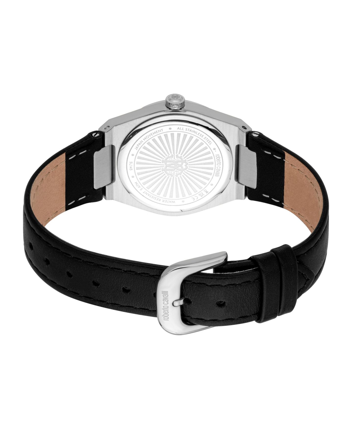 Женские часы Roberto Cavalli Quartz Black Leather Strap Watch, 30mm, цвет: Серебряный — фото 3
