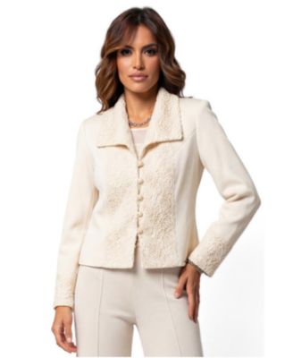 Women's Notched Collar Lace Knit Tailored Blazer with Buttoned Placket