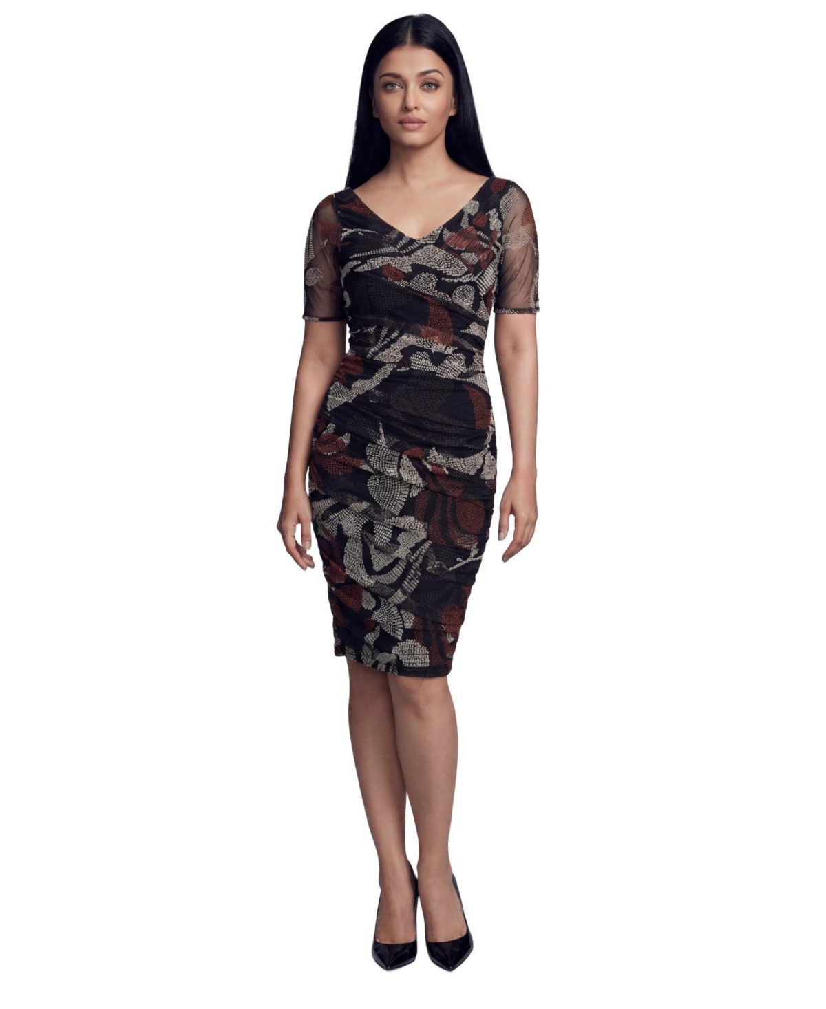 Luna Fashion House Women's Lola Fitted Ruched V-Neck Dress