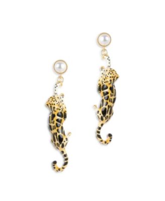 Imitation Pearl Clouded Leopard Drop Earrings