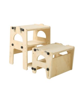 Adjustable Wooden Toddler Tower Kitchen Step Stool for Kids 1-5 with Chalkboard and Backrest