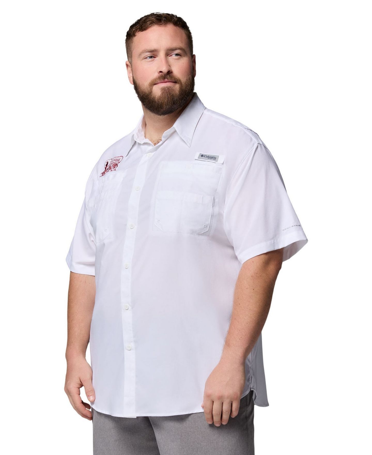Мужская рубашка Columbia White Oklahoma Sooners Big Tall Tamiami Omni-Shade Button-Down — фото 3