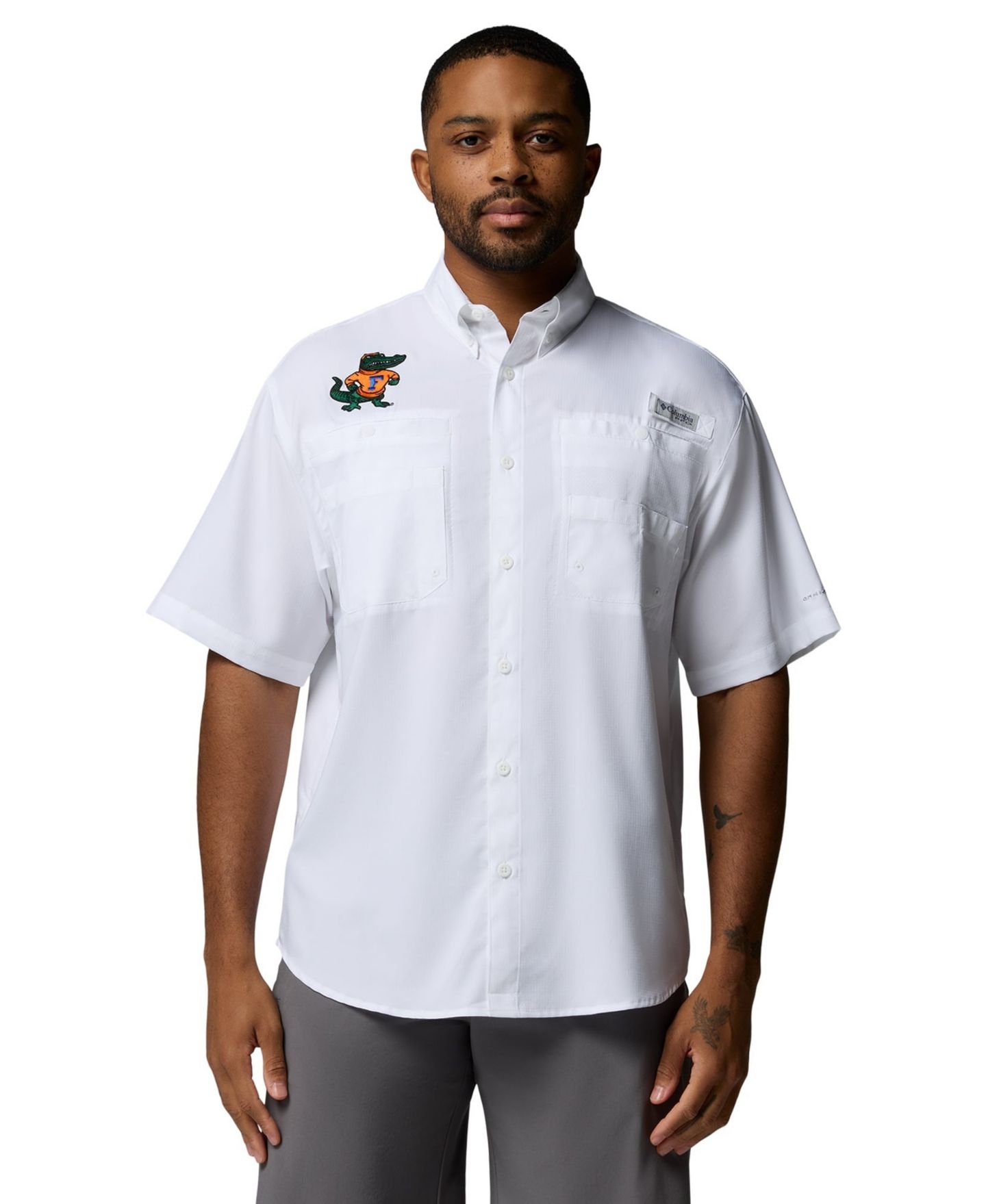 Мужская рубашка Columbia White Florida Gators Tamiami Omni-Shade Button-Down — фото 1