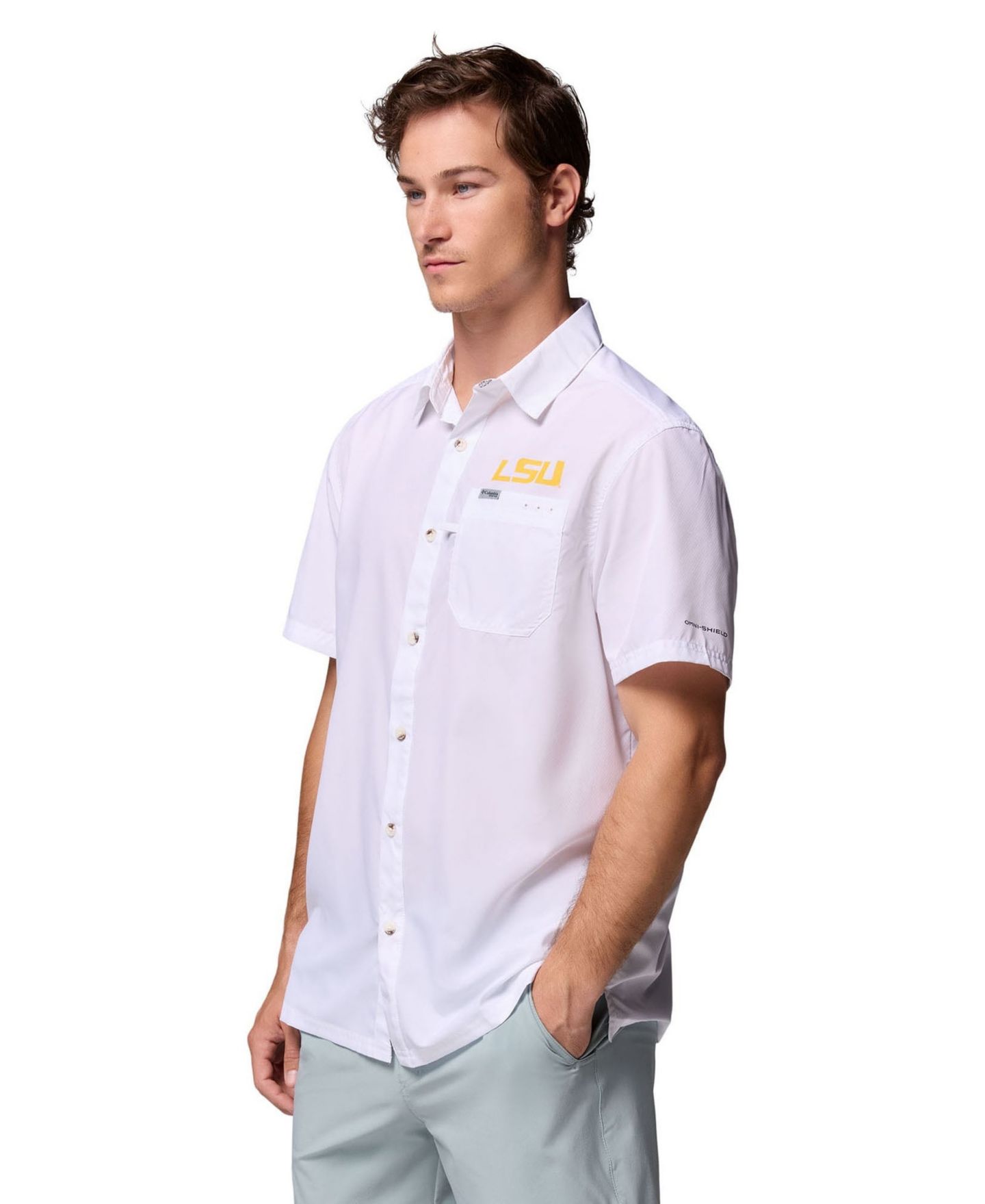 Мужская рубашка Columbia White LSU Tigers Slack Tide Camp Button-Up — фото 3