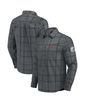 Men's Gray Cleveland Browns Micro Corduroy Plaid Button Up Shirt
