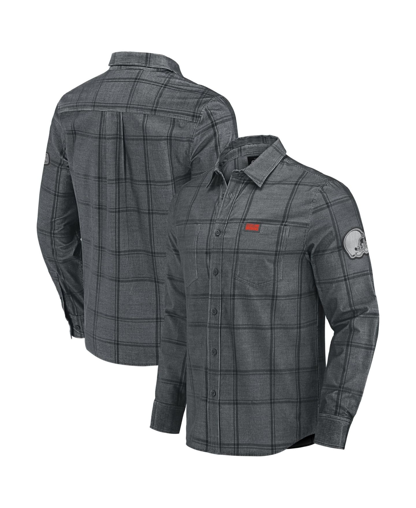 Мужская рубашка Darius Rucker Collection By Fanatics Gray Cleveland Browns Micro Corduroy Plaid Button Up — фото 1