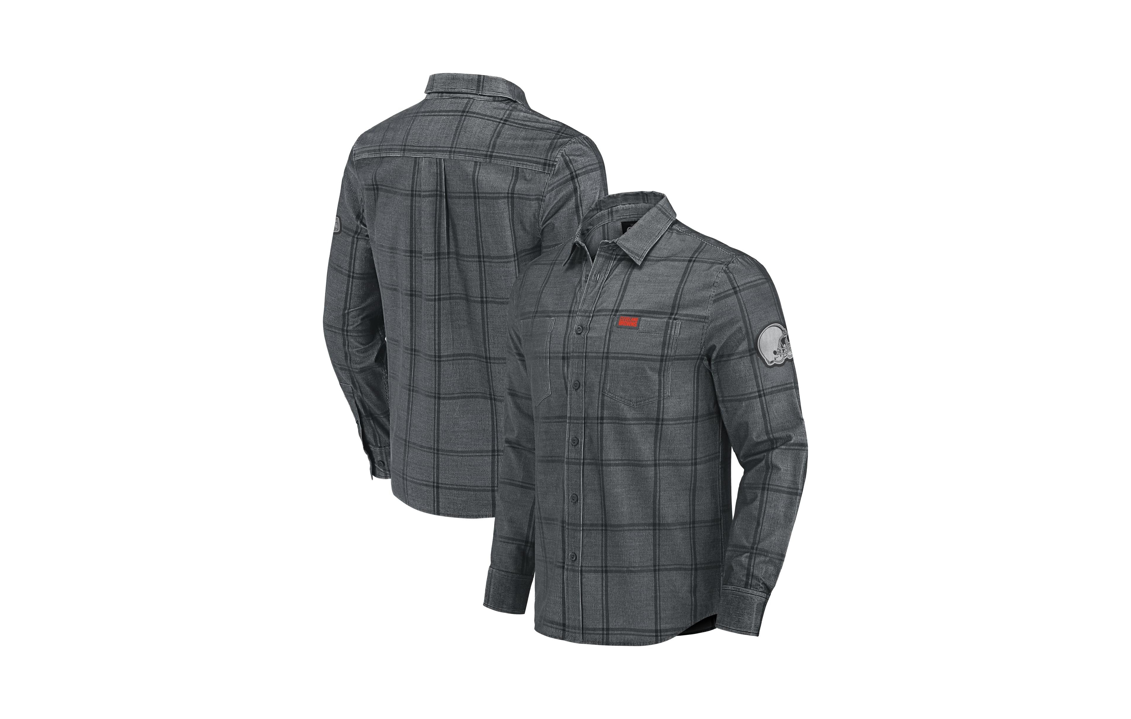 Darius Rucker Collection By Fanatics Men's Gray Cleveland Browns Micro Corduroy Plaid Button Up Shirt