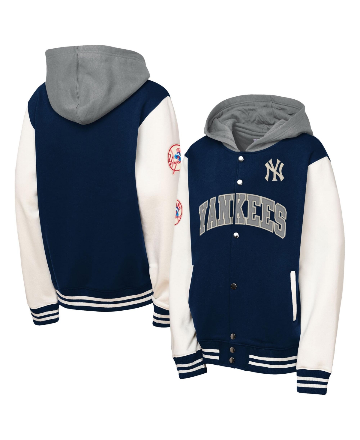 Mitchell & Ness Big Boys' and Girls' Navy New York Yankees Courtside Fleece Full-Snap Hoodie - Navy
