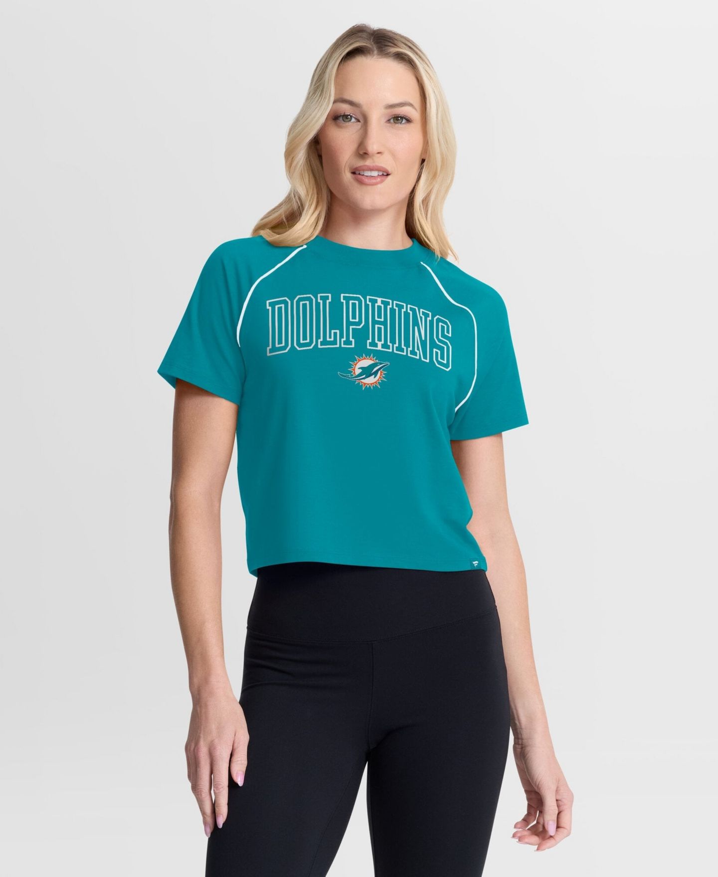 Женский топ Fanatics Aqua Miami Dolphins Offensive Scheme Raglan Tri-Blend Cropped — фото 5