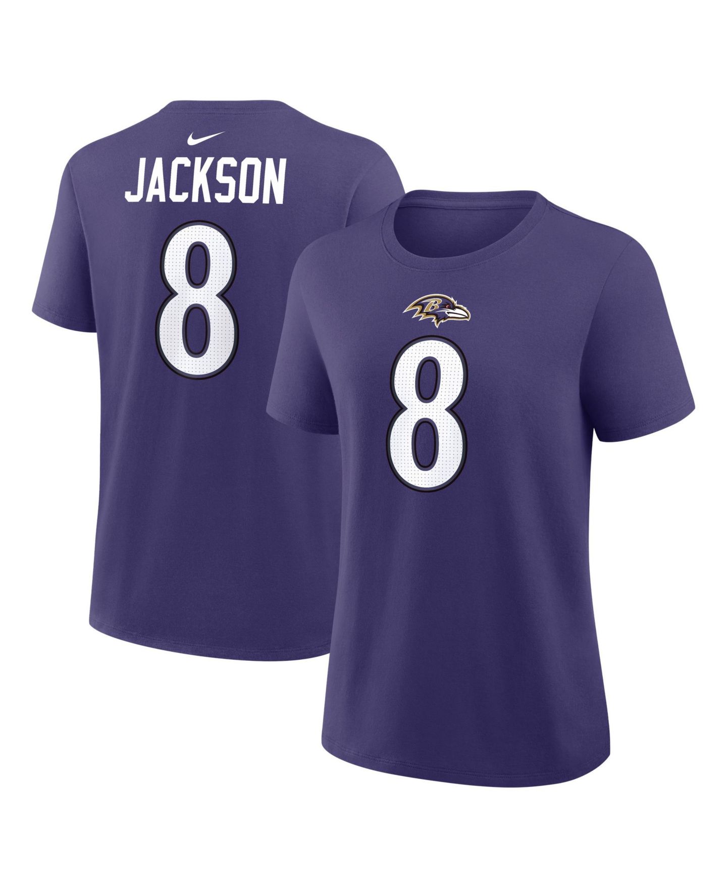 Женская футболка Nike Lamar Jackson Purple Baltimore Ravens Name & Number — фото 1