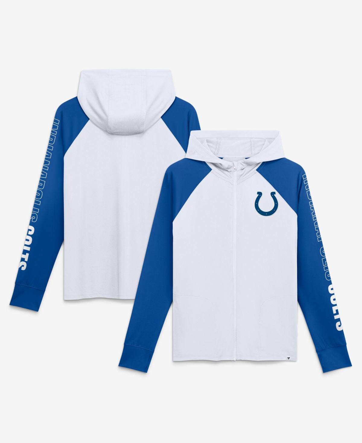 Fanatics Women's White/Royal Indianapolis Colts Cornerback Blitz Raglan Full-Zip Hoodie - White, Royal