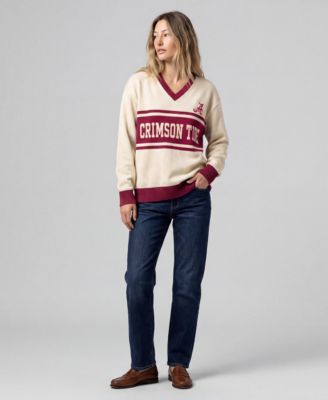 Women's Cream Alabama Crimson Tide Retro Roots V-Neck Sweater