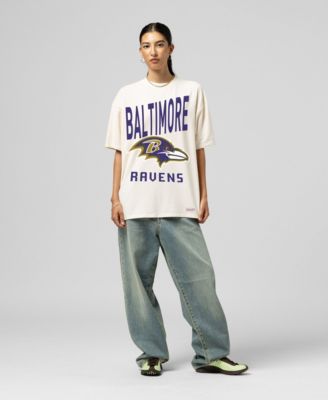Women's Cream Baltimore Ravens Logo Rise Boyfriend T-Shirt