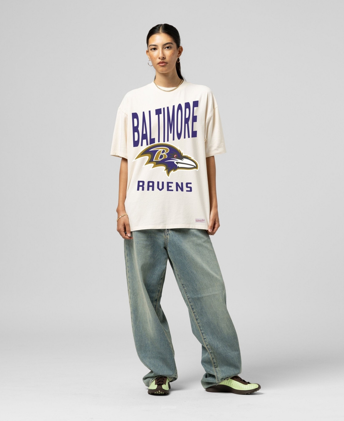 Mitchell & Ness Women's Cream Baltimore Ravens Logo Rise Boyfriend T-Shirt - Cream