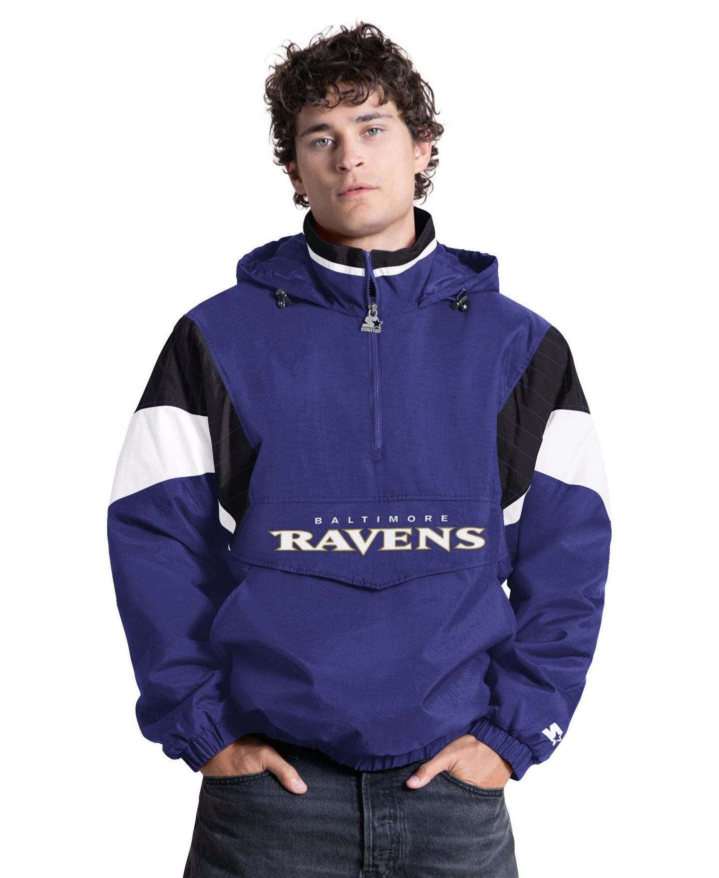 Мужская куртка Starter Purple Baltimore Ravens The Throwback Half-Zip Hooded — фото 1