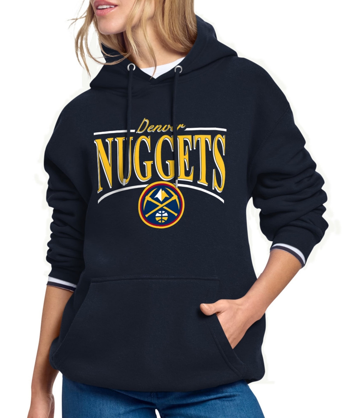 Starter Women's Navy Denver Nuggets Arch Stripe Fleece Hoodie - Navy