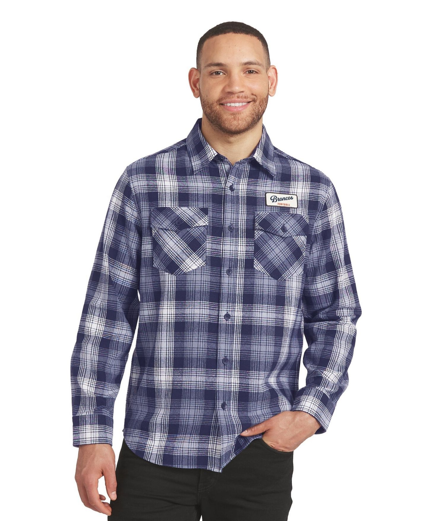 Мужская рубашка Darius Rucker Collection By Fanatics Navy Denver Broncos Plaid Button-Up Flannel — фото 1