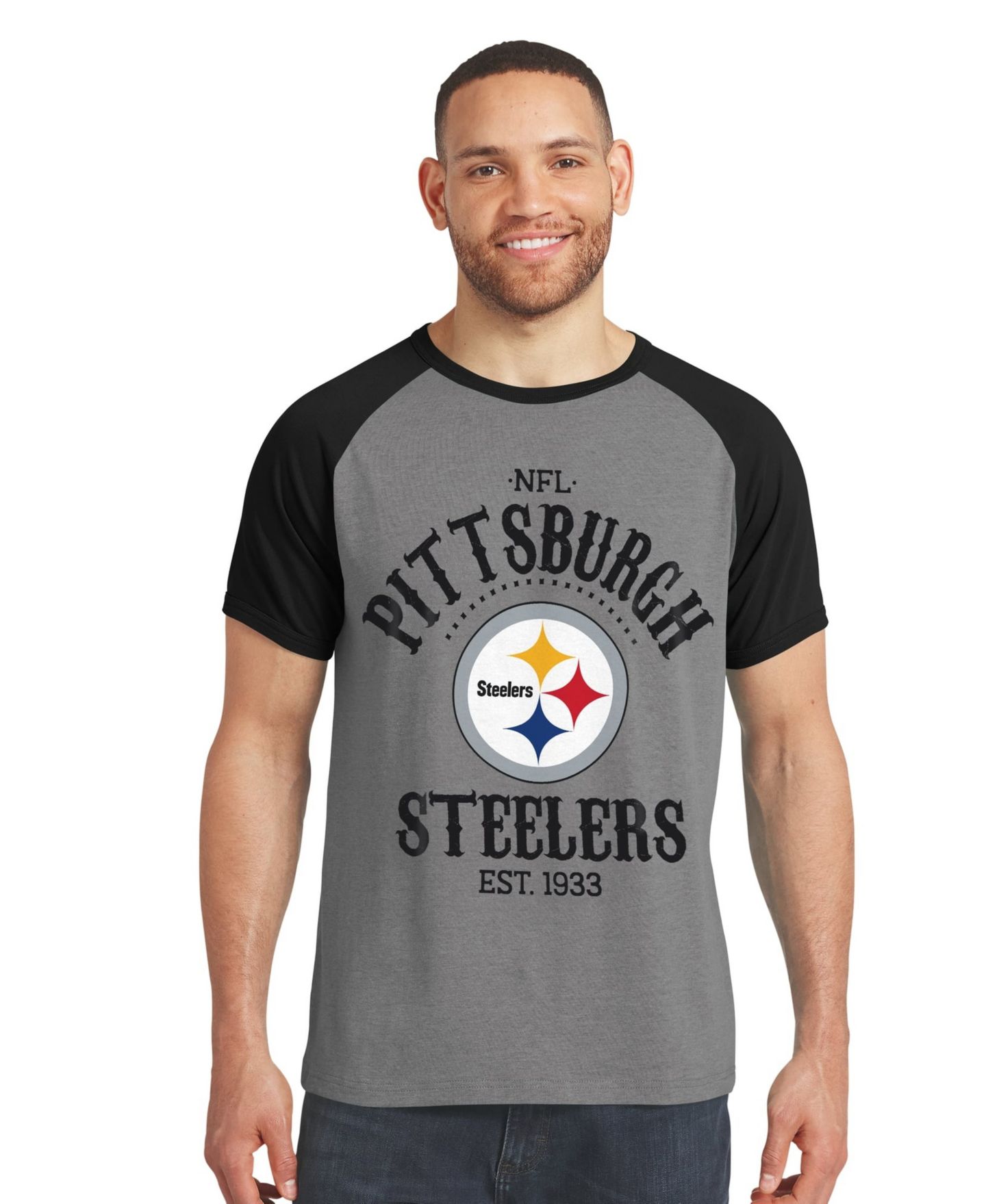 Мужская футболка Darius Rucker Collection By Fanatics Black Pittsburgh Steelers Raglan — фото 1