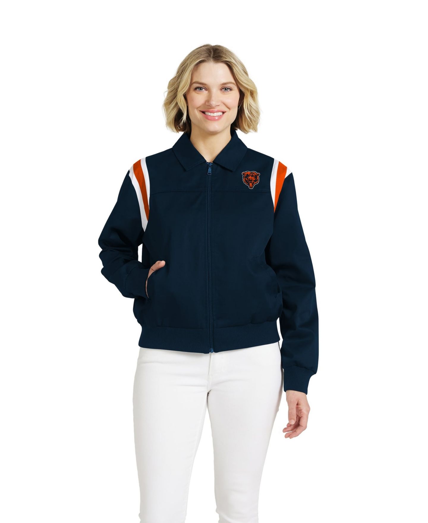 Женская куртка WEAR by Erin Andrews Navy Chicago Bears Shoulder Stripe Twill Full-Zip — фото 1