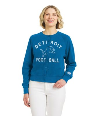 Women's Blue Detroit Lions Heathered Crew Cardigan Sweater
