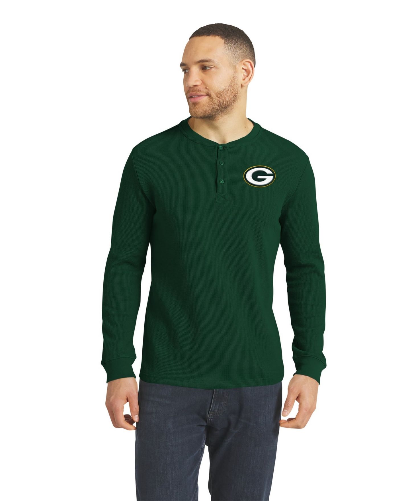 Мужская футболка Darius Rucker Collection By Fanatics Green Bay Packers Waffle-Knit Henley Long-Sleeve — фото 1