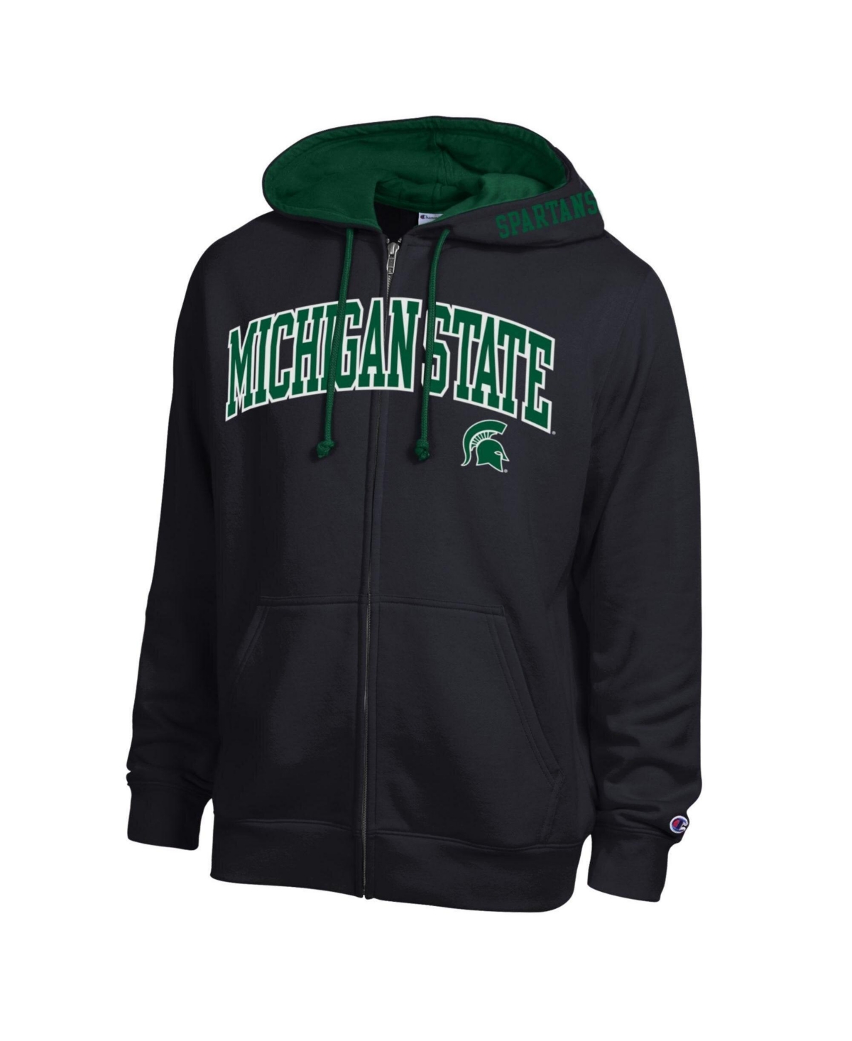 Champion Men's Black Michigan State Spartans Arch Logo Full-Zip Fleece Hoodie - Black