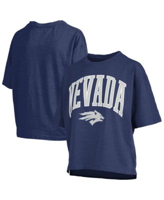Women's Navy Nevada Wolf Pack Oversized Nelson Arch Over Logo Slub T-Shirt