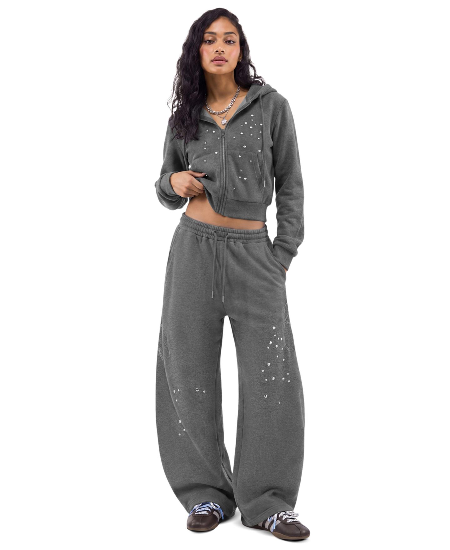 Женские брюки AELFRIC EDEN Studded Baggy Barrel Sweatpants, цвет: Серый — фото 3