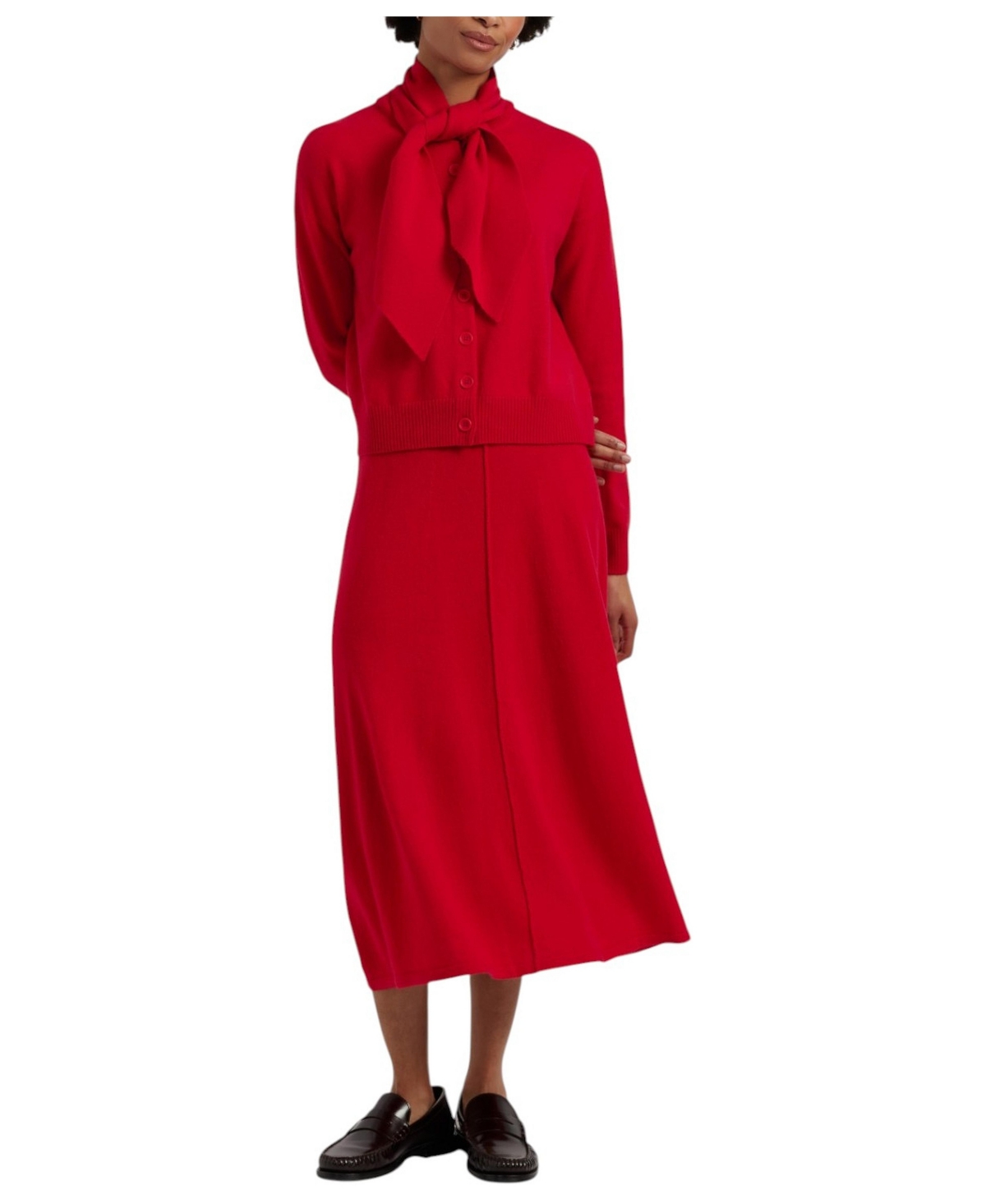 Chinti & Parker Women's Wool-Cashmere-Blend High-Waisted A-Line Ribbed Midi Skirt - Velvet red