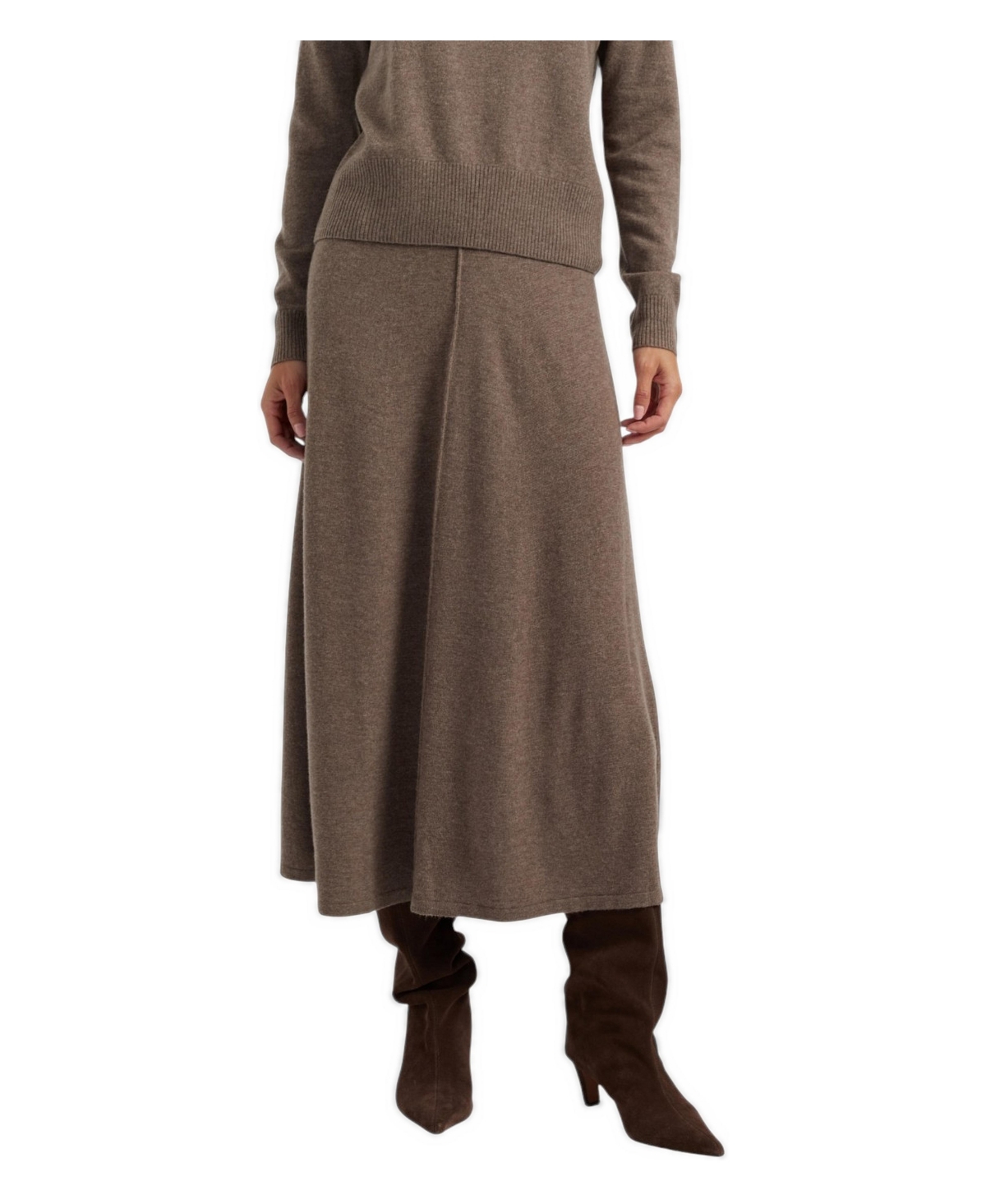 Chinti & Parker Women's Wool-Cashmere-Blend High-Waisted A-Line Ribbed Midi Skirt - Mushroom