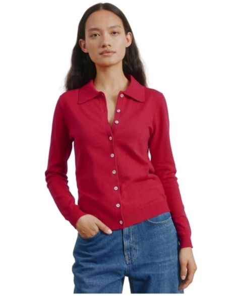 Женский топ Albaray Button-Front Fitted Polo, цвет: Красный