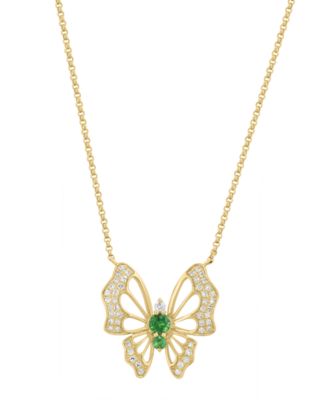 Diamond & Tsavorite Pendant Necklace and Tsavorite Cocktail Ring in 14k Yellow Gold