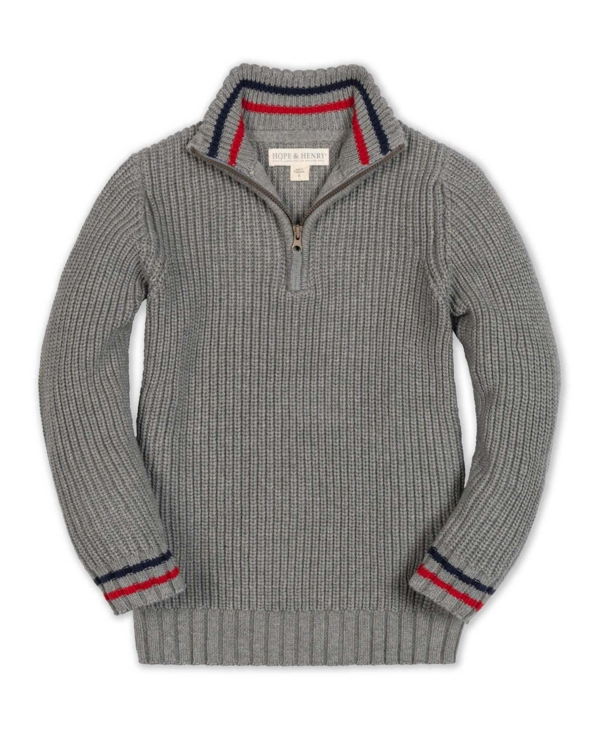 Hope & Henry Toddler Boys' 2T-5T Cardigan Stitch Organic Cotton Mock-Neck Half-Zip Sweater - Dark gray heather