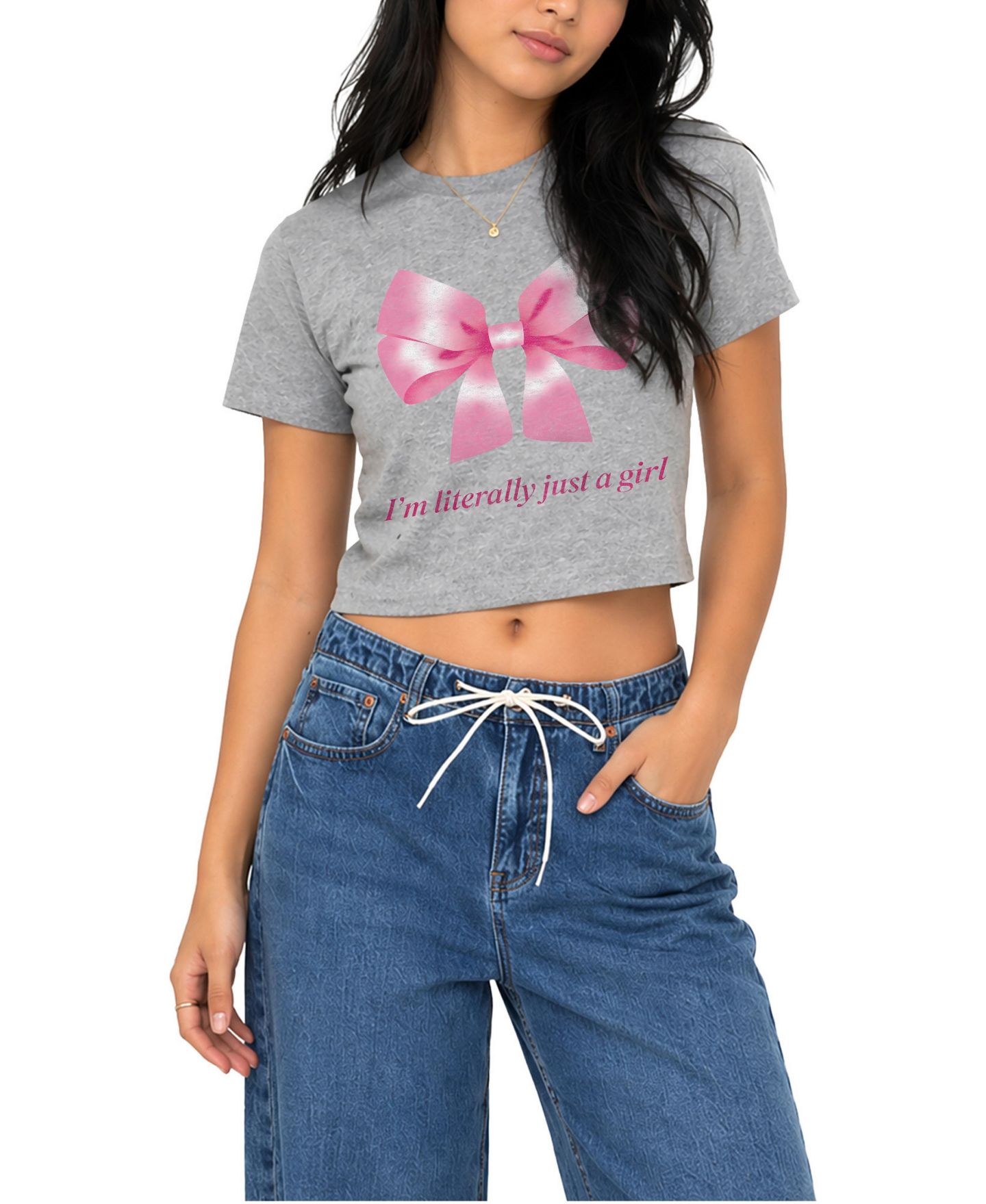 Женская футболка Instant Message Juniors' Literally Just Girl Cropped Graphic, цвет: Меланжевый серый — фото 1